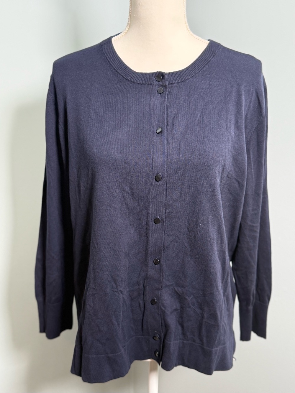 Crown &Ivy Navy Button-Front Crewneck Cardigan Sweater. NWT, smoke-free home.